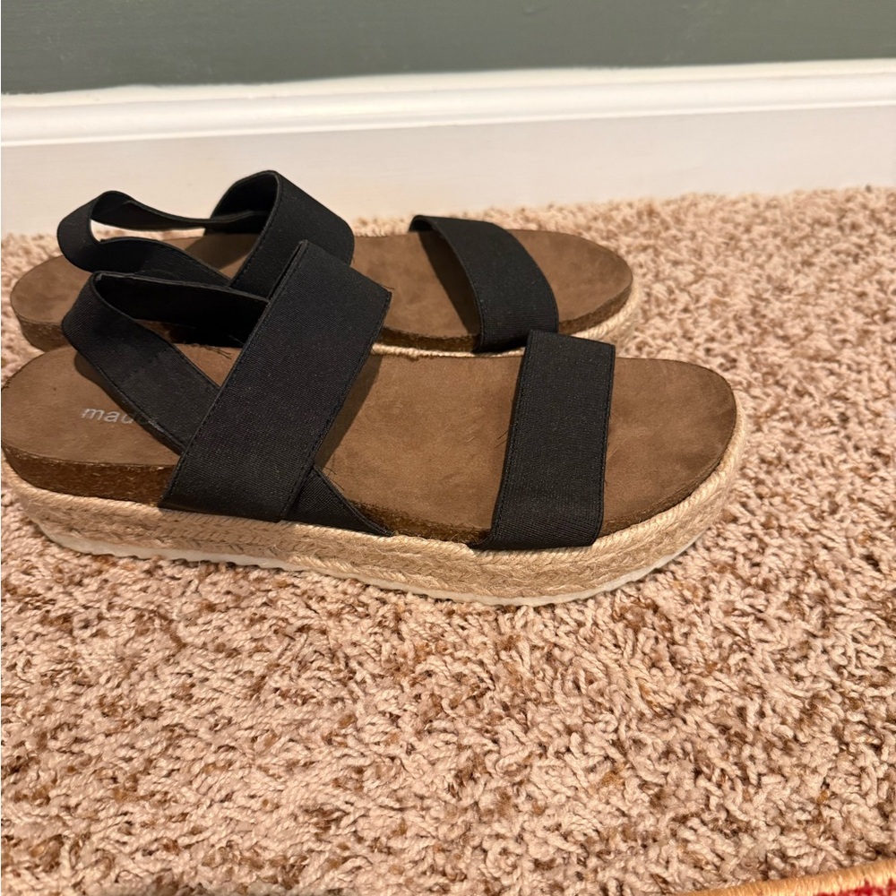Madden Girl Black and Tan Espadrille Sandals